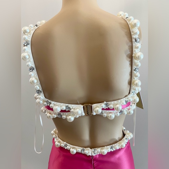 PatBO Hand-Beaded Pink Satin Minidress. Size 2 NWT - Picture 7 of 16